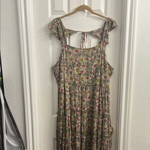 Floral Tie-Back Mini Dress - Pink and Green